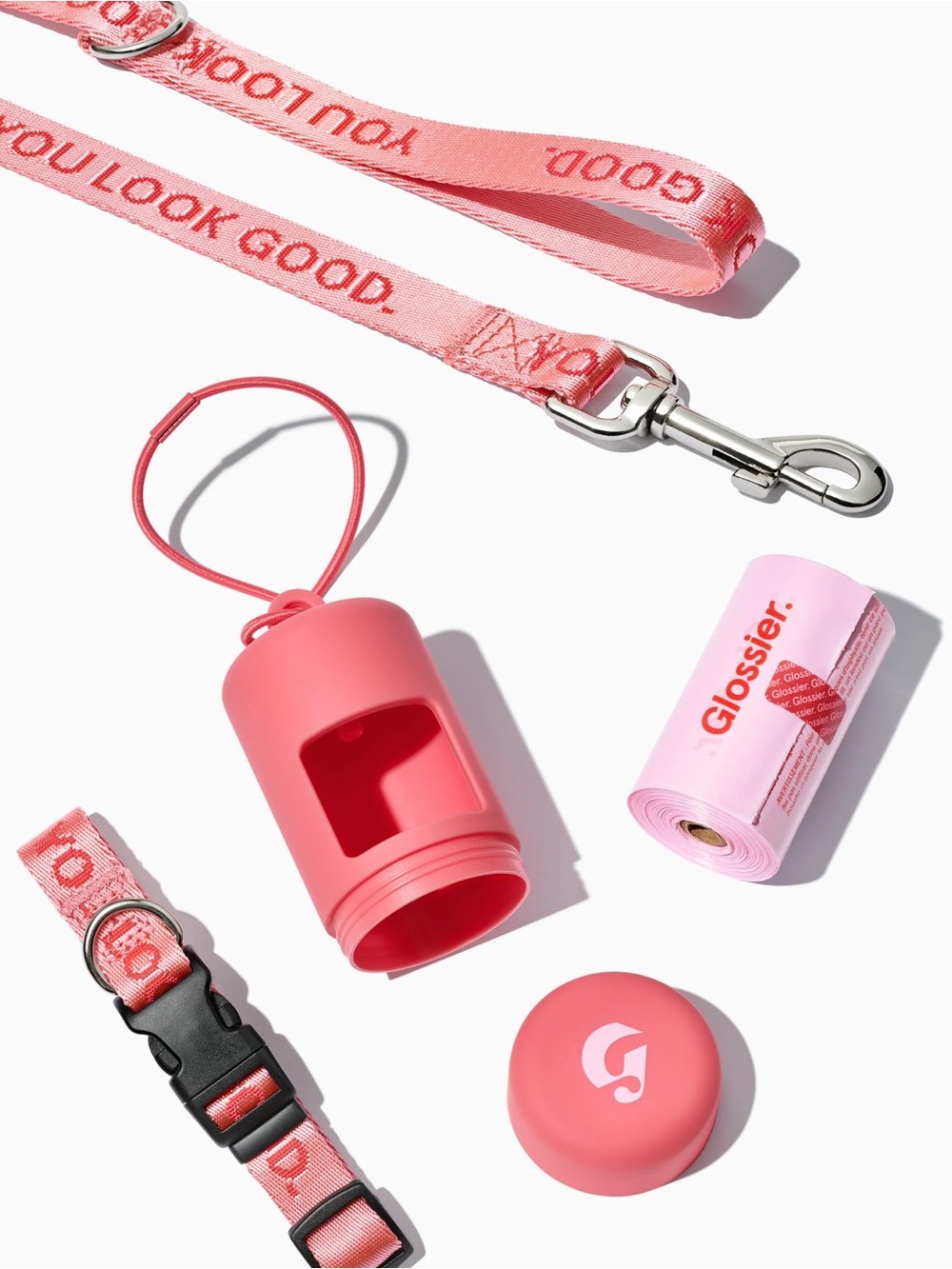 Glossier Pink & Coral Dog Waste Bag Dispenser Set